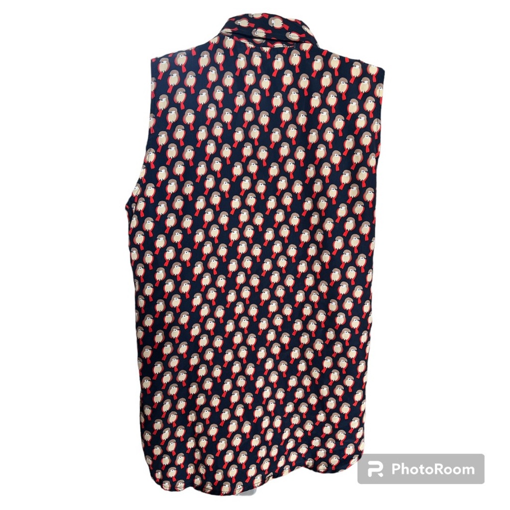 Halo Navy Red Tail Bird All Over Print Button Up Sleeveless Top size S/M - Picture 2 of 12
